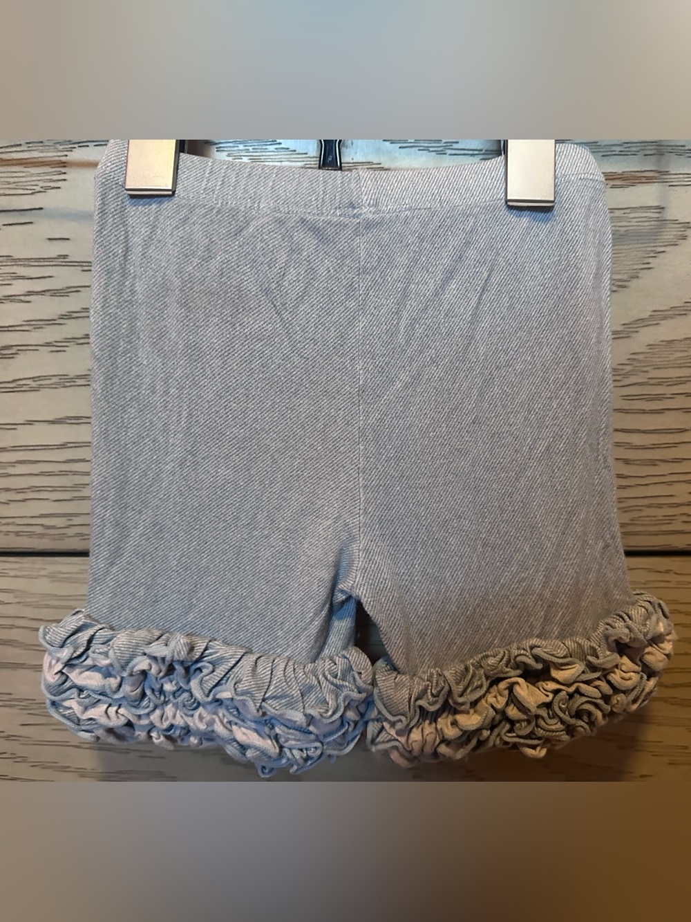 Posh Peanut Girls' Light Blue Ruffle Hem Knit Shorts